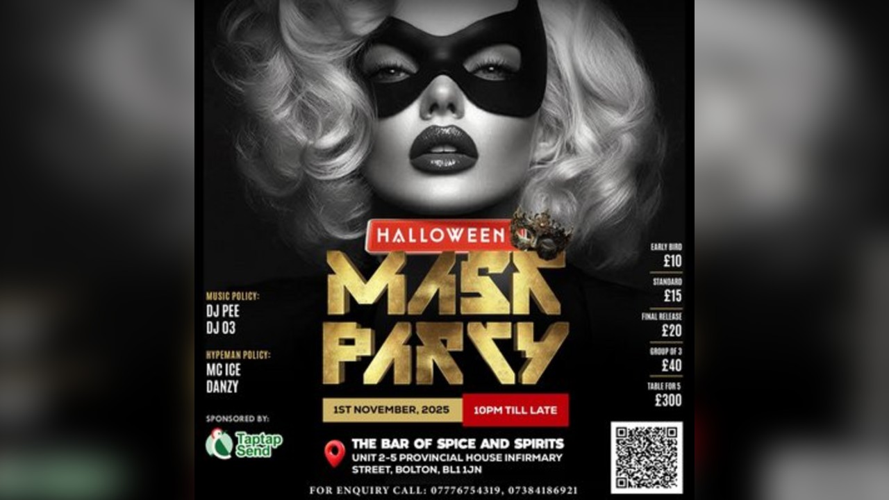 HALLOWEEN MASK PARTY - BOLTON (SAT 1st  NOV 2025)