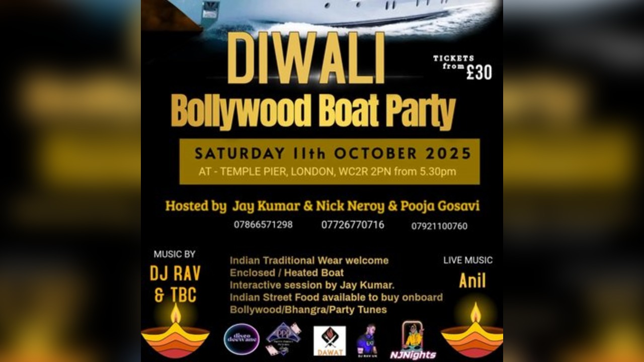 DISCO DEEWANE DIWALI BOAT PARTY - Sat 11th Oct 2025 @ 5.30pm