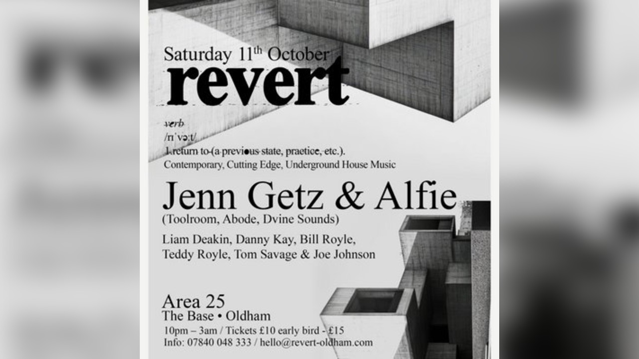 REVERT at The Base, Oldham with JENN GETZ & ALFIE 11th October