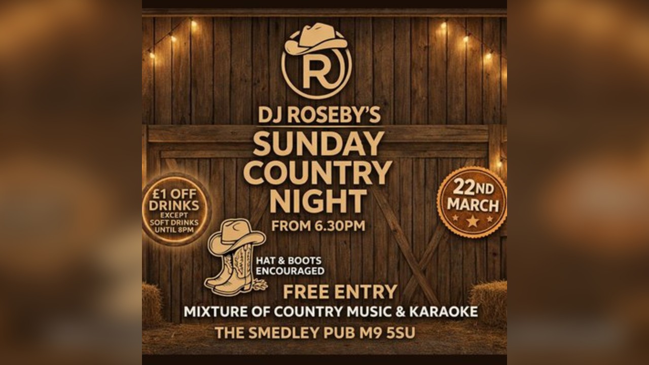 DJ Roseby's Sunday Country Night: Music, Karaoke & Drinks Deals