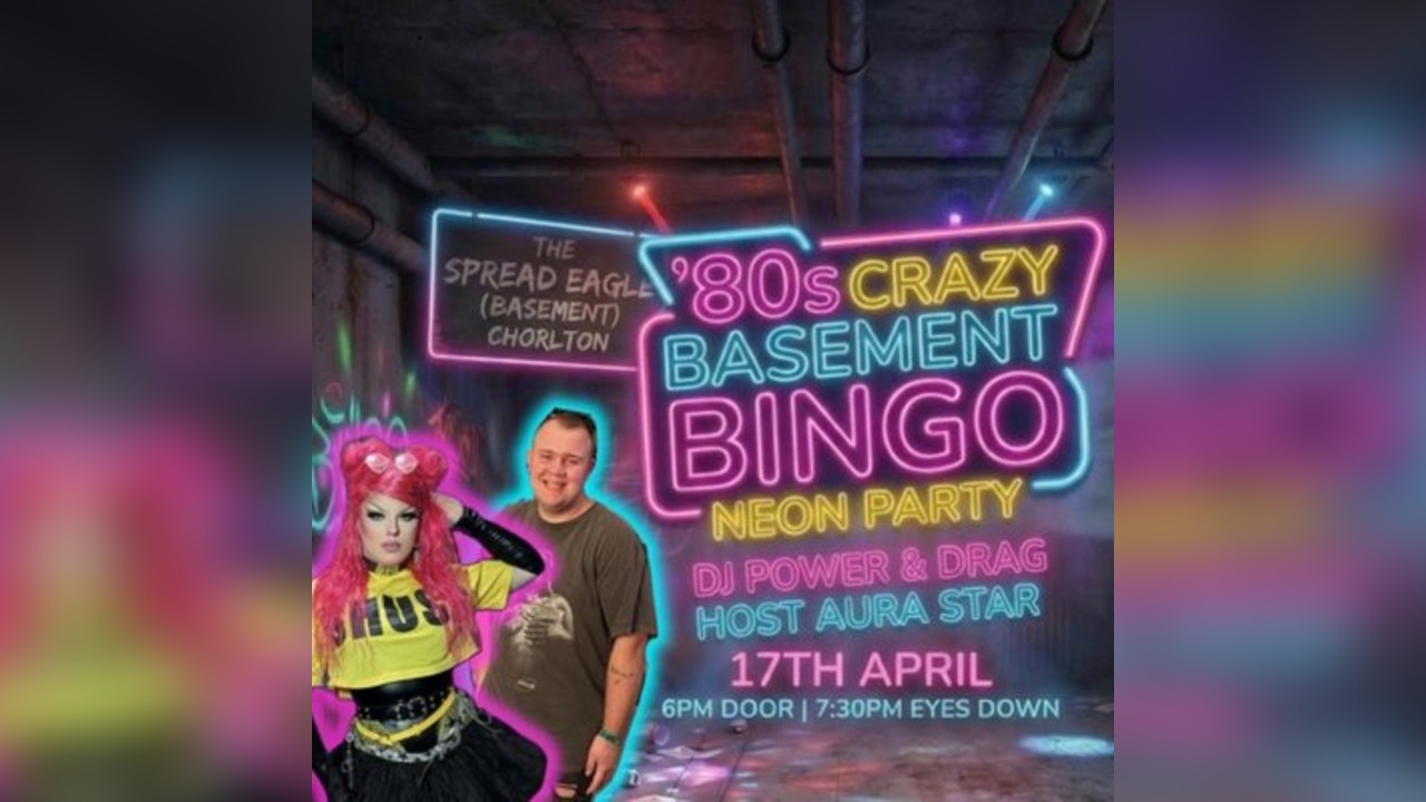 80s Crazy Basement Bingo: Neon Party with Drag Queen Aura Star