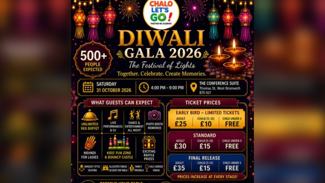 Diwali Gala 2026 | Birmingham Dinner, DJ & Family Celebration
